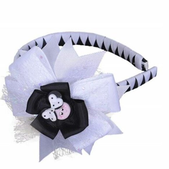 Girl's Headband Flower Design Black & White with Doll Face - Picture 2 of 2